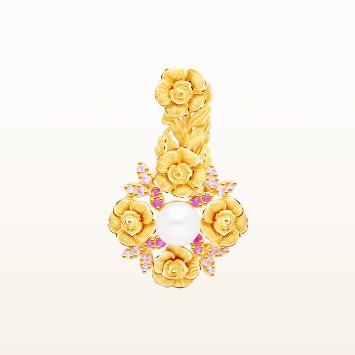 24K Pure Gold with Gemstone Pendant : Rose Design