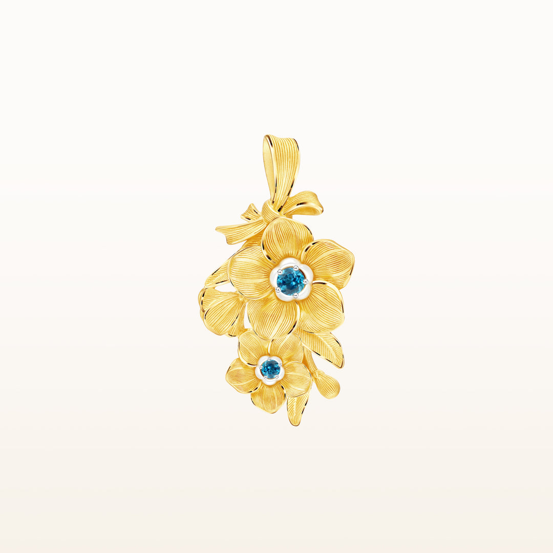 24K Pure Gold with Gemstone Pendant : Forget Me Not Flower Design