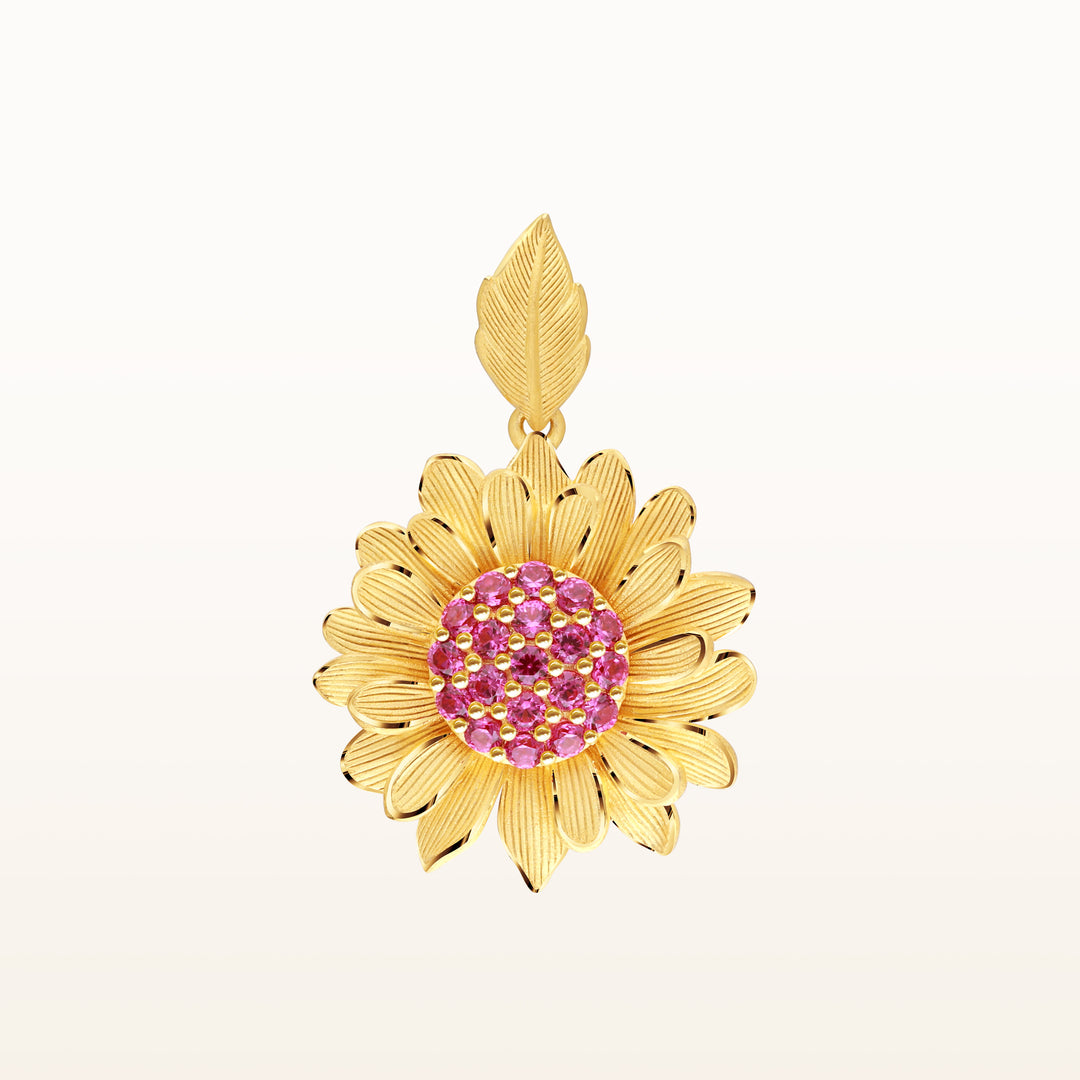 24K Pure Gold with Ruby Stud Pendant : Symphony Flora Design