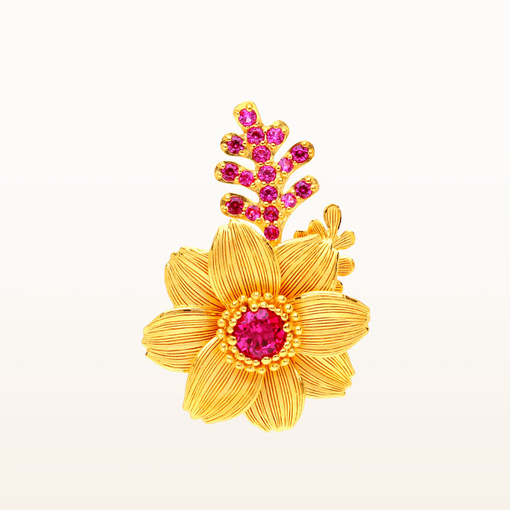 24K Pure Gold with 4mm Ruby Pendant : Calendula Design