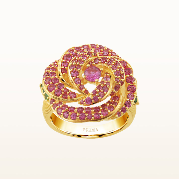 24K Pure Gold with Gemstone Ring : Rose Design