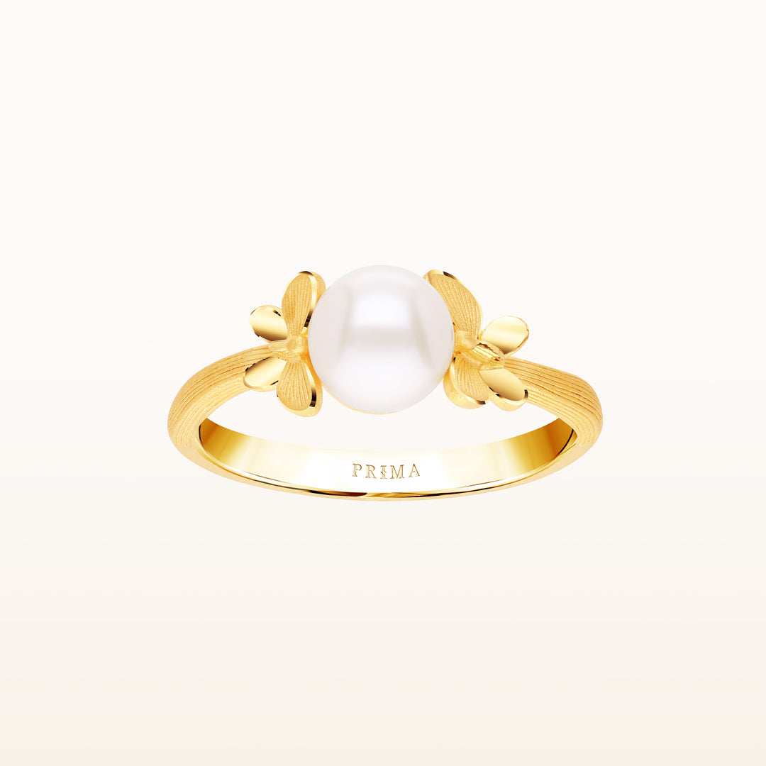 24K Pure Gold with Pearl Ring: Papillon Collection