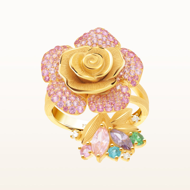 24K Pure Gold with Gemstone Ring : Rose Design