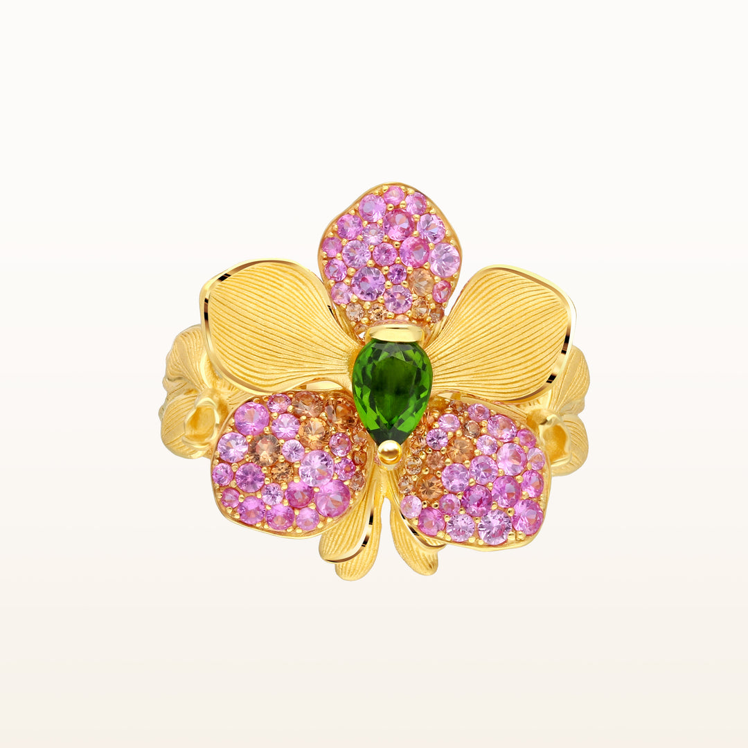 24K Pure Gold with Gemstone Ring : Vanda Orchid Design