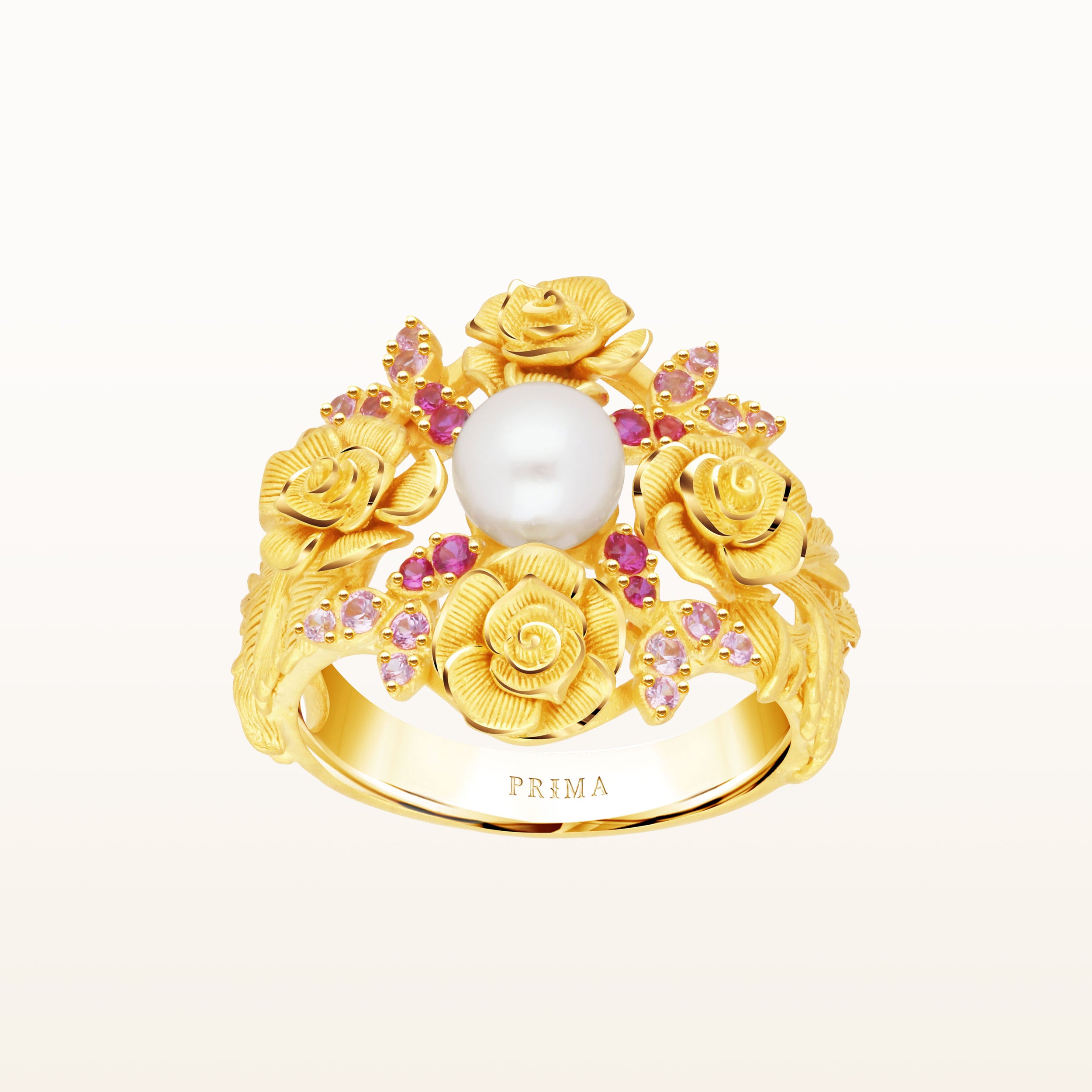 24K Pure Gold with Gemstone Ring : Rose Design – Prima Gold Official