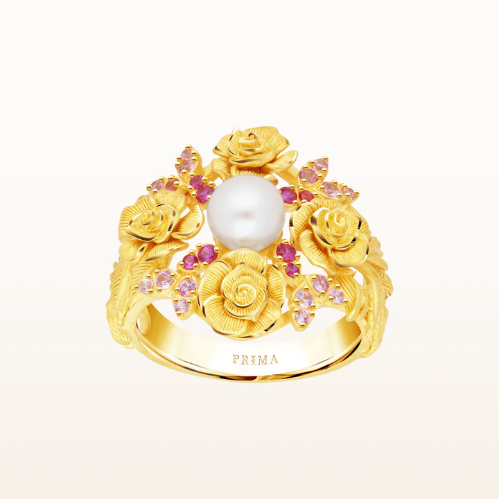 24K Pure Gold with Gemstone Ring : Rose Design