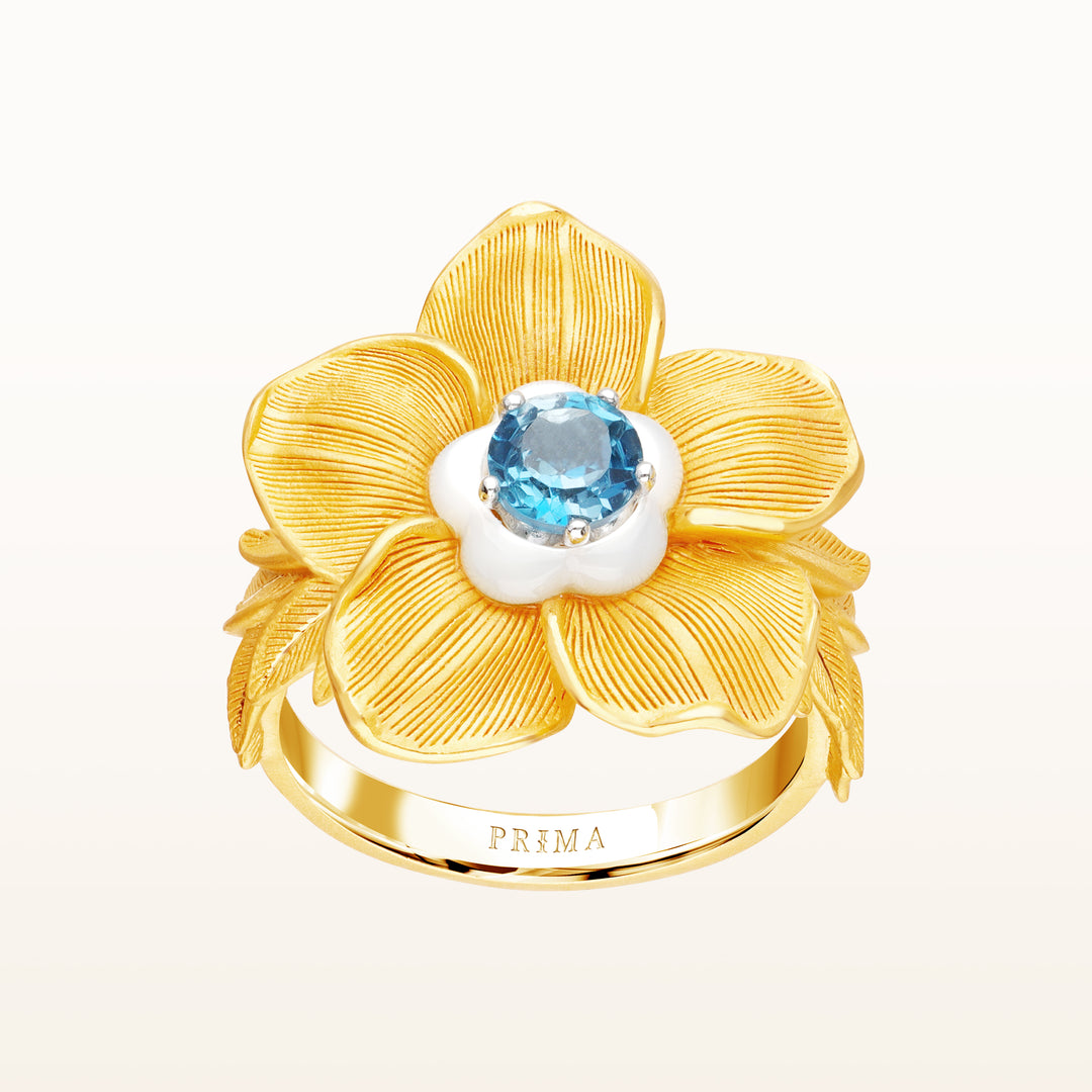 24K Pure Gold with Gemstone Ring : Forget Me Not Flower Design