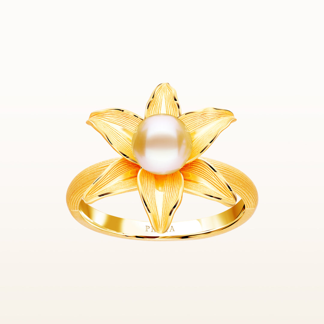 24K Pure Gold with Pearl Ring : Lily Design