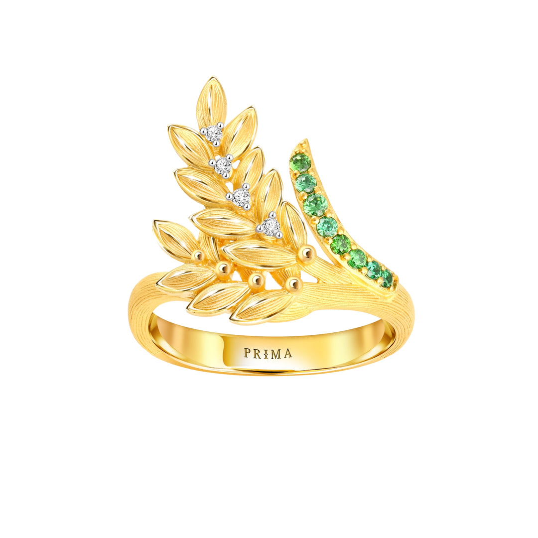 24K Pure Gold with Tsavorite Ring : Ruang Khaow Design