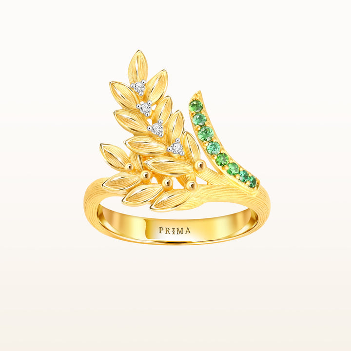 24K Pure Gold with Tsavorite Ring : Ruang Khaow Design