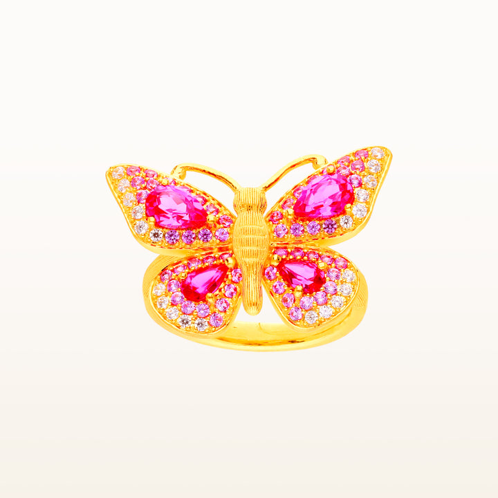 24K Pure Gold with Ruby Ring : Flying Butterfly Design
