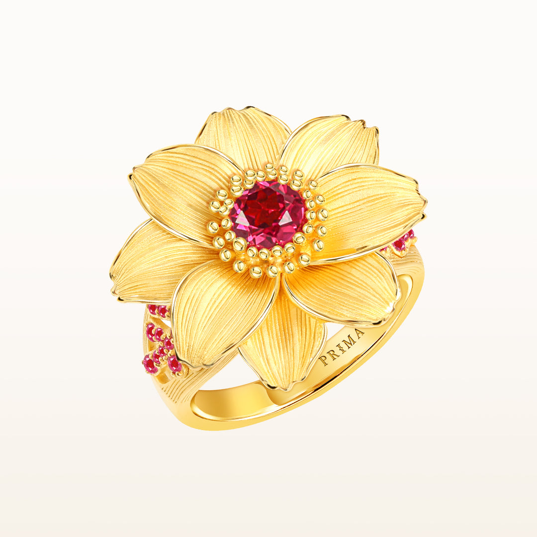 24K Pure Gold with 5mm Ruby Ring : Calendula Design