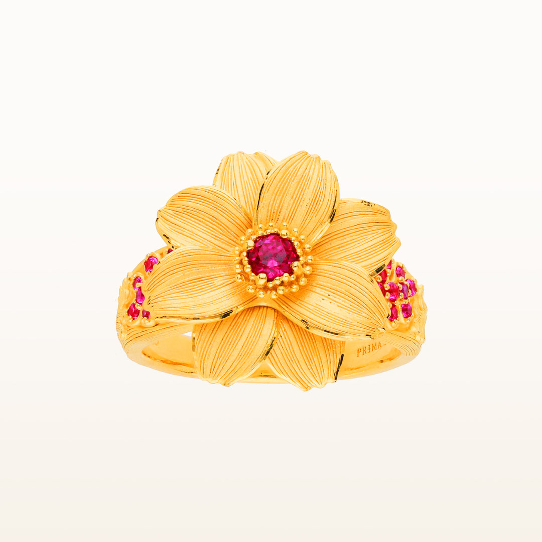 24K Pure Gold with 3mm Ruby Ring : Calendula Design