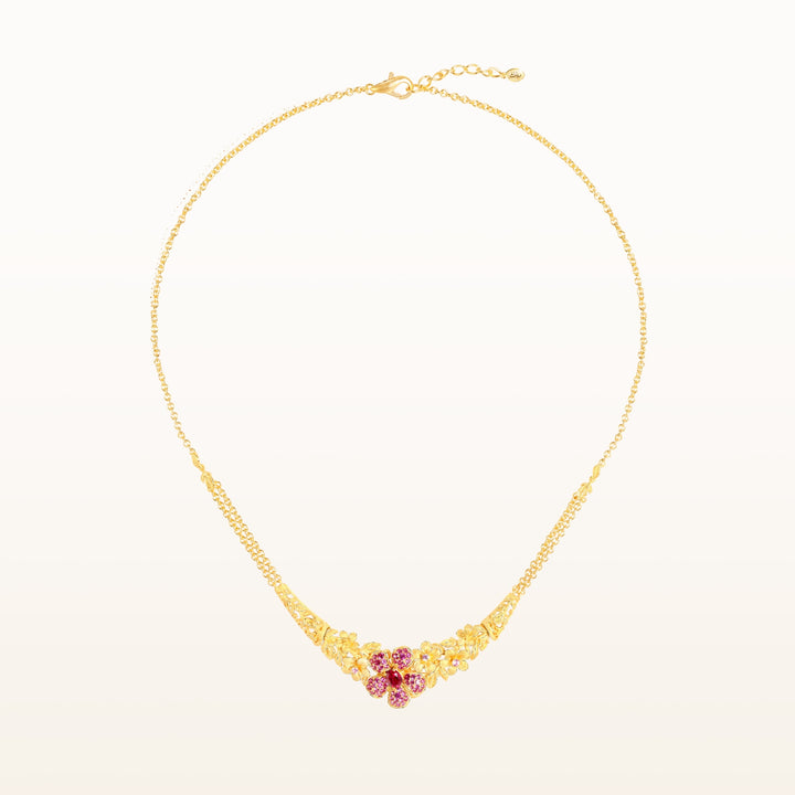 24K Pure Gold with Ruby Necklace : Cherry Blossom Design