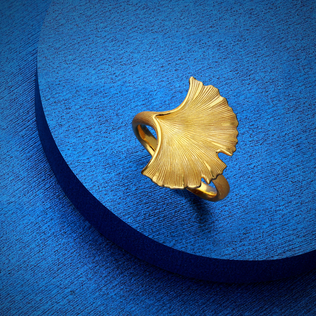 24K Pure Gold Ring: Little Ginkgo leaf design