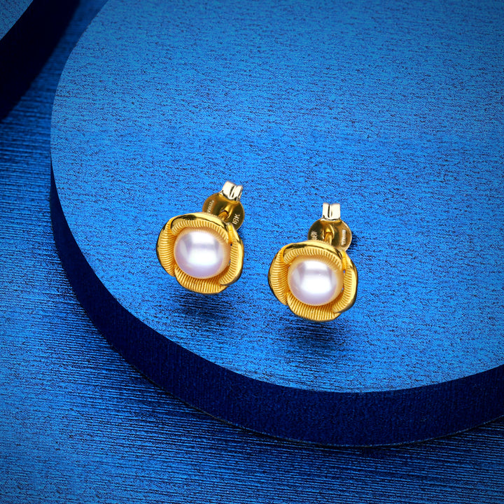 24K Pure Gold  with Pearl Earrings: Belle Collection