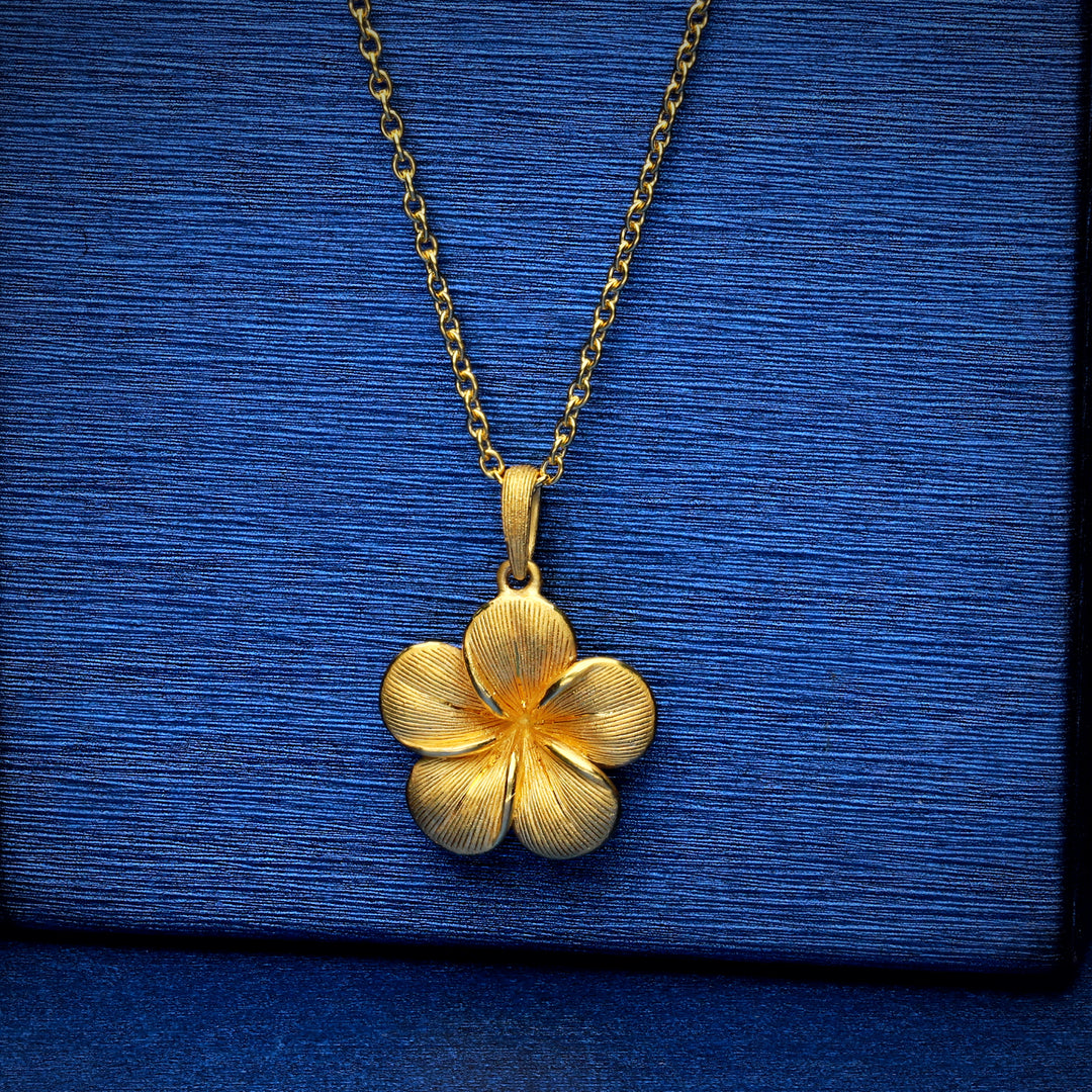 24K Pure Gold Pendant:Plumeria flower design