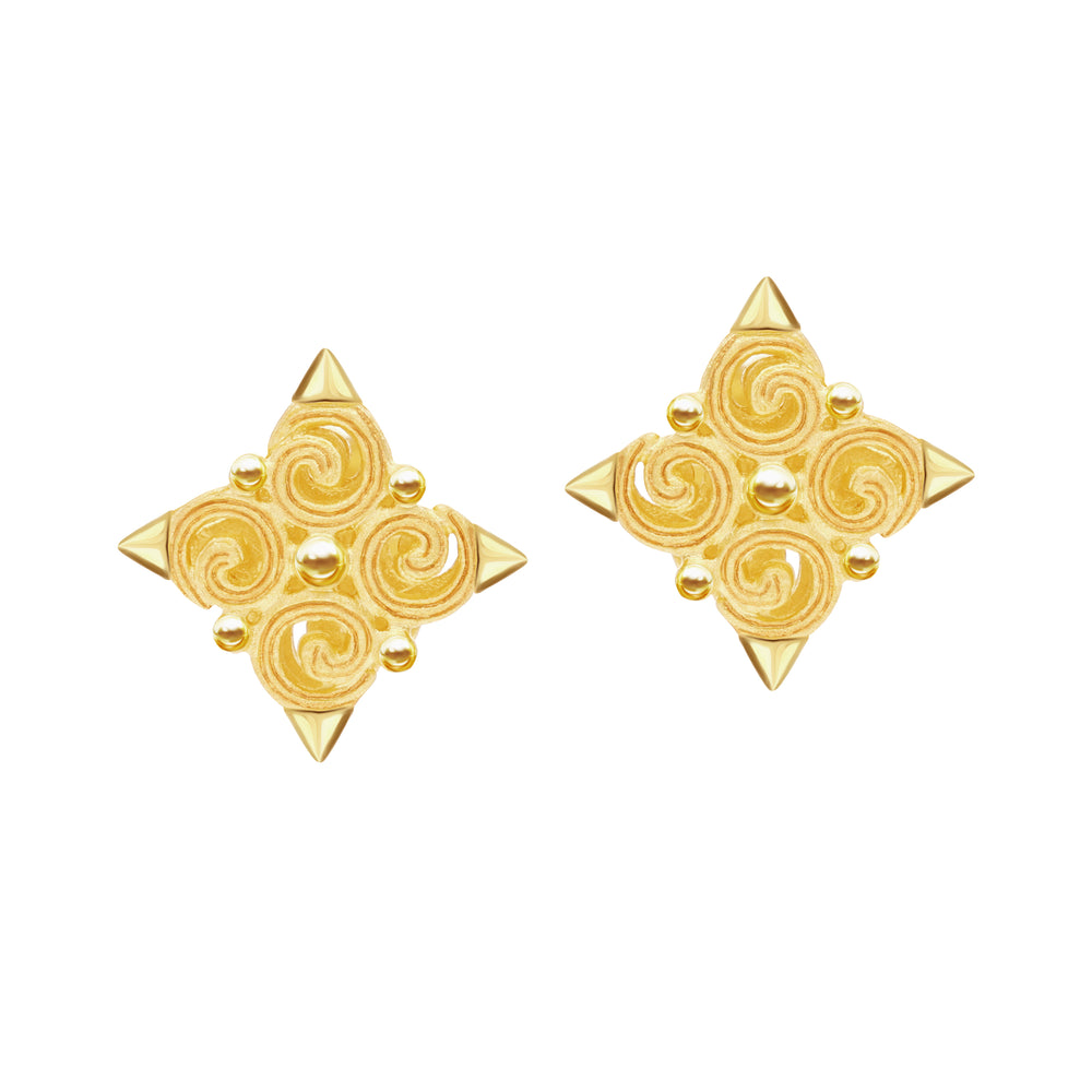 24K Pure Gold Stud Earrings:Golden Swirl Collection – Prima Gold