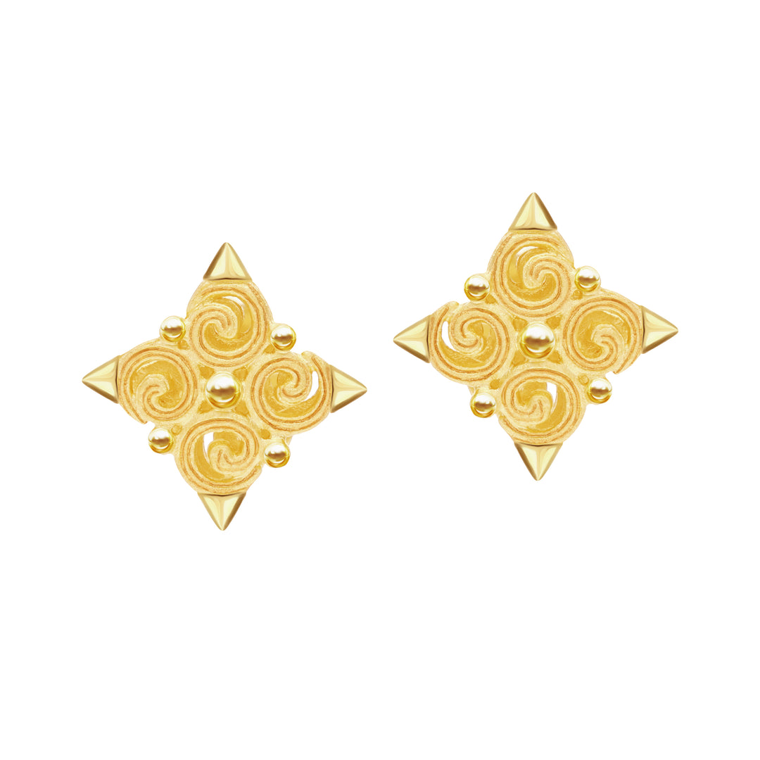 24K Pure Gold Stud Earrings: Siam Panarai Collection