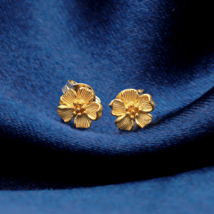 24K Pure Gold Stud Earrings: Tiny flower design 2