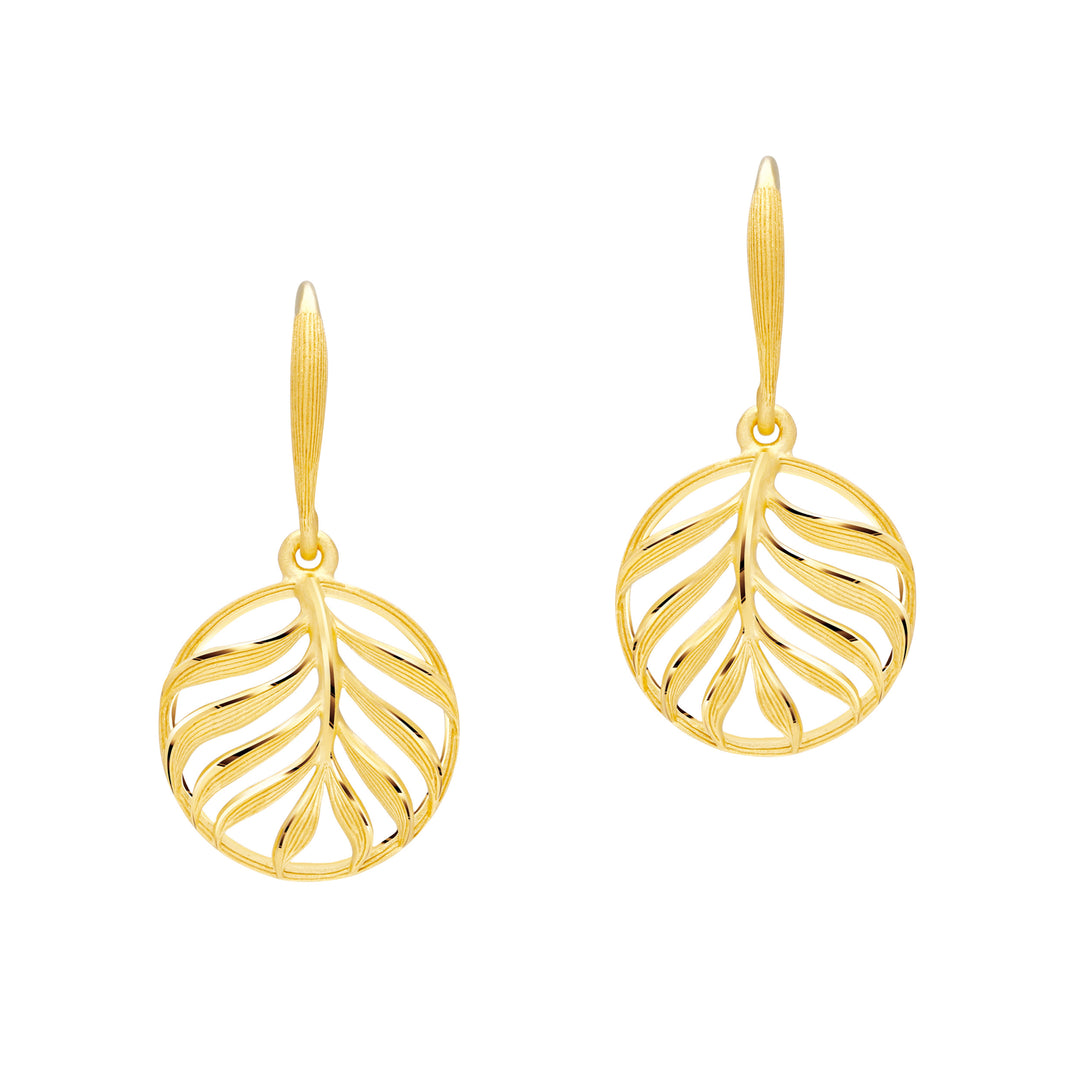 24K Pure Gold Dangle Earrings : Leaf Design