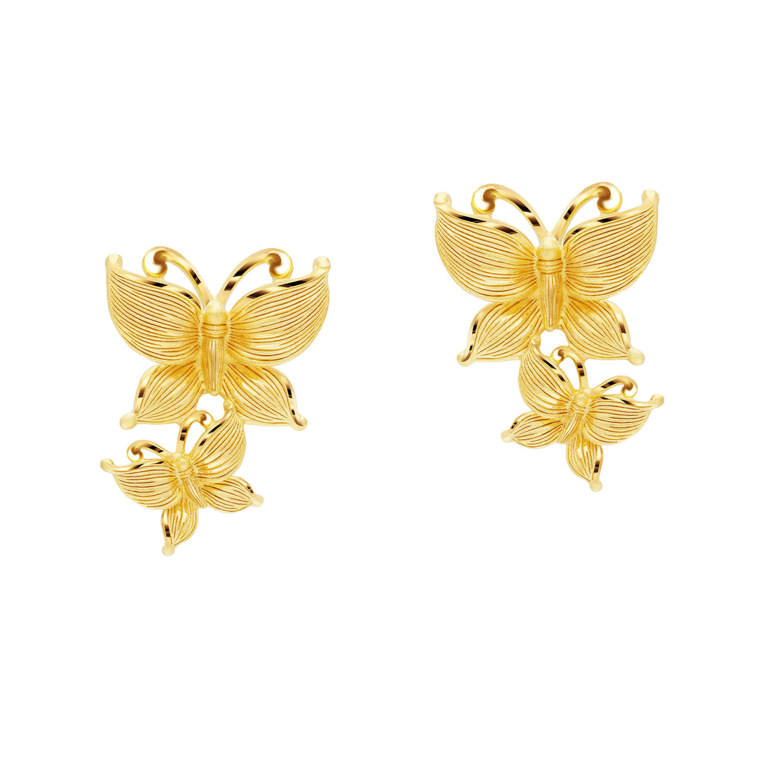 24K Pure Gold Stud Earring : Butterfly Design