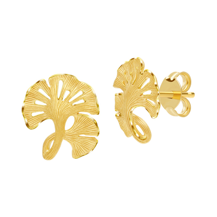 24K Pure Gold  Earrings: Little Ginkgo leaf design