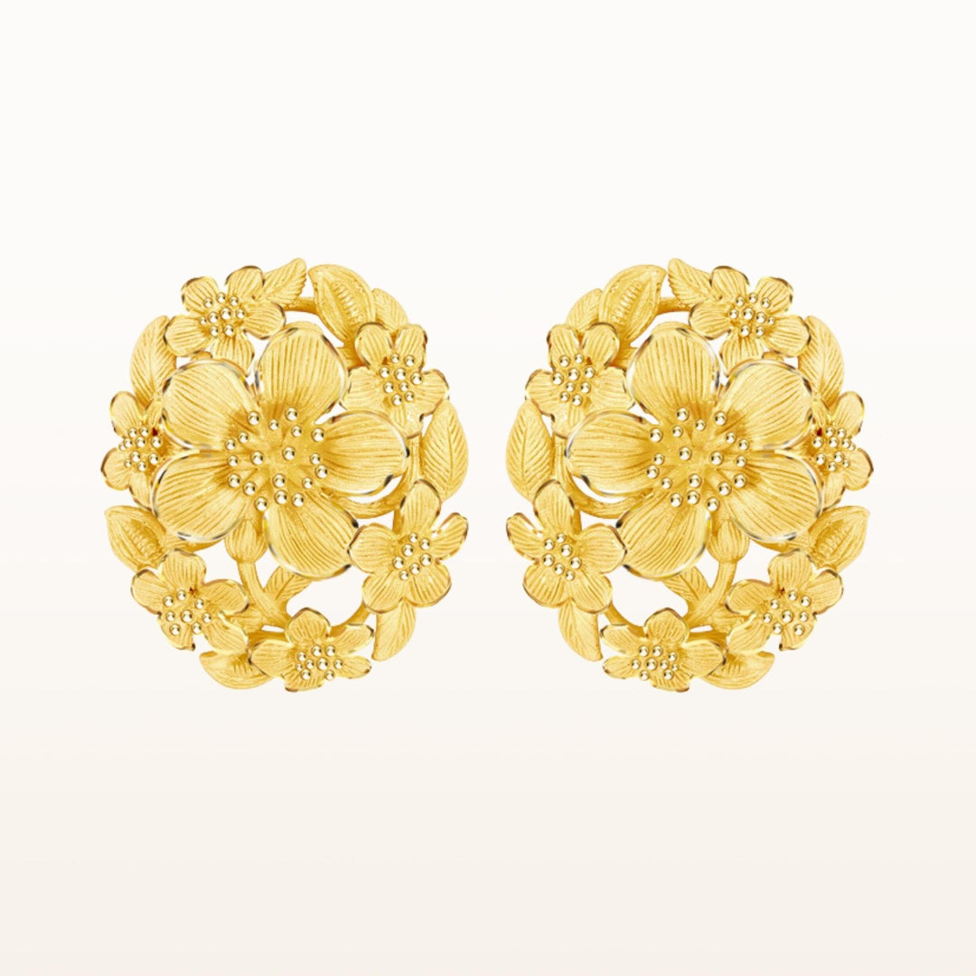 24K Pure Gold Earrings: Cherry Blossom Design – Prima Gold Official