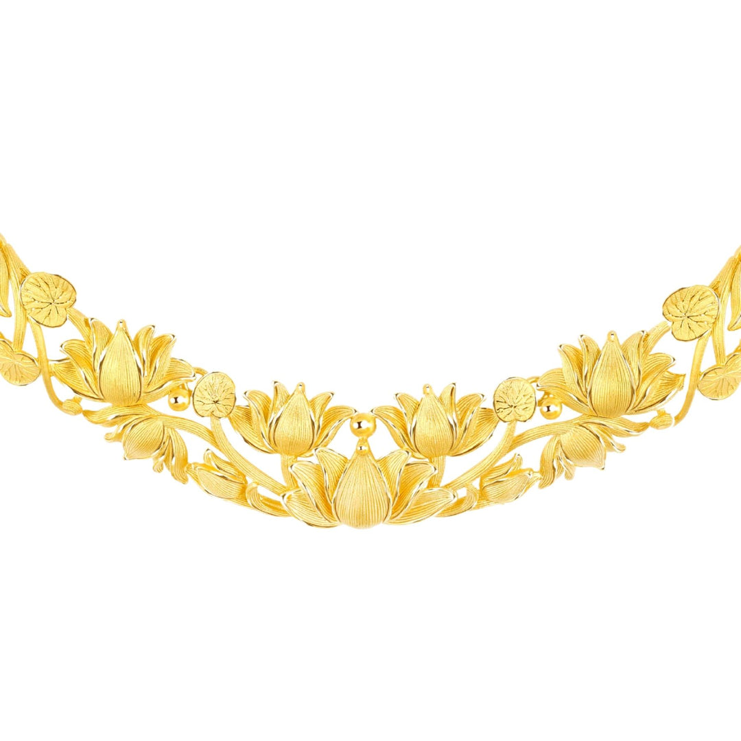 24K Pure Gold Necklace: Lotus Design – Prima Gold Official