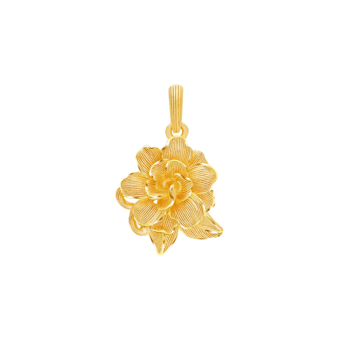 24K Pure Gold Pendant: Gardenia flower design