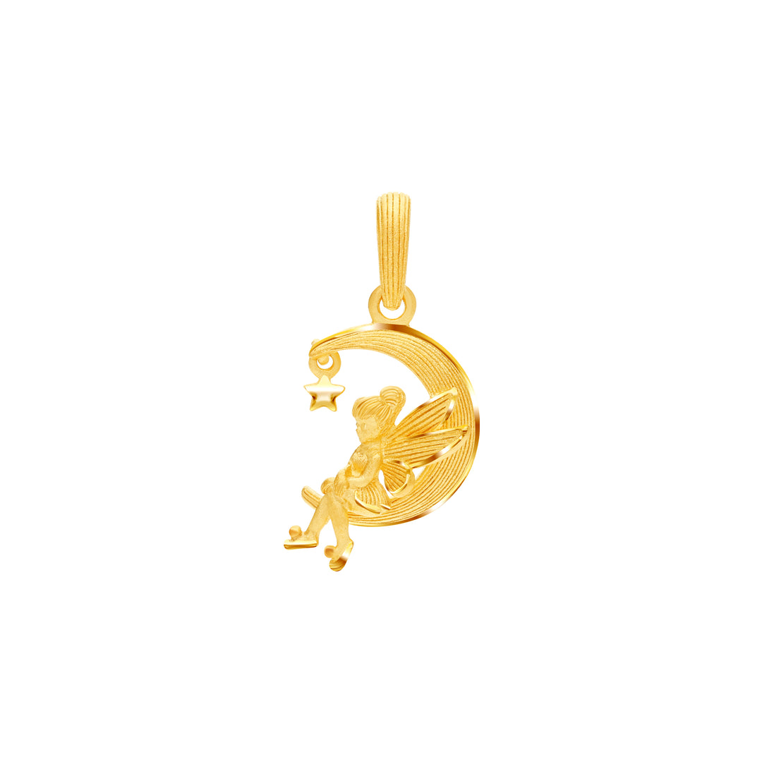 24K Pure Gold Pendant: Little Angel on the moon design