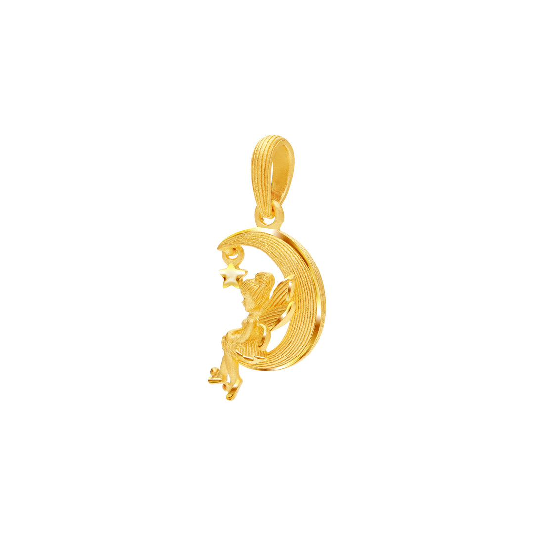 24K Pure Gold Pendant: Little Angel on the moon design