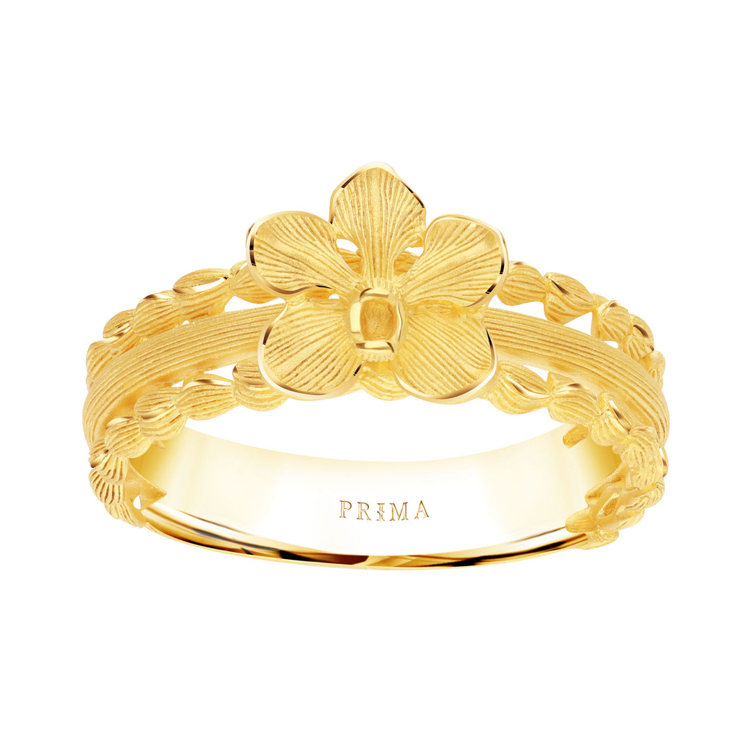 24K Pure Gold Ring Vanda Orchid Design - Main Image