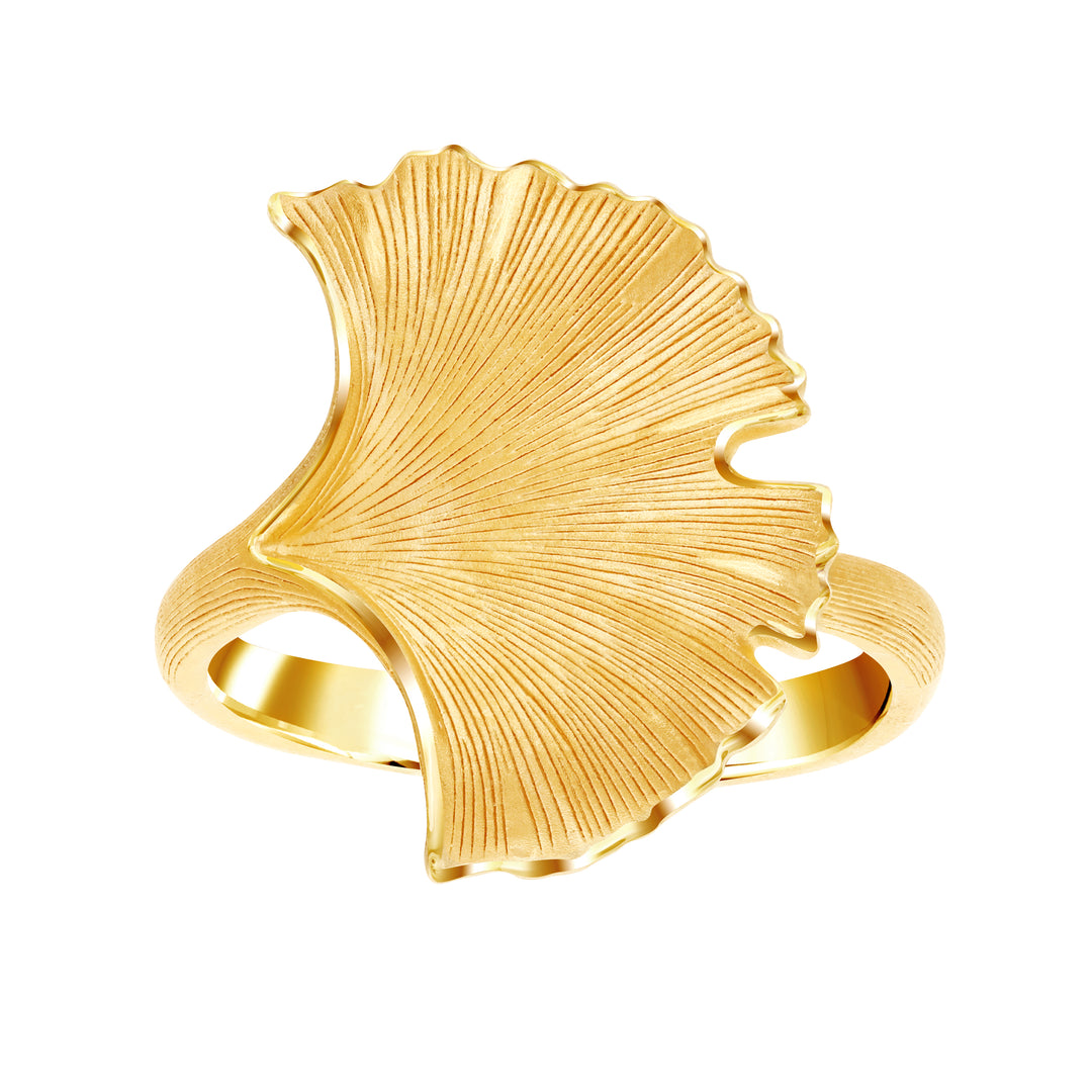 24K Pure Gold Ring: Little Ginkgo leaf design
