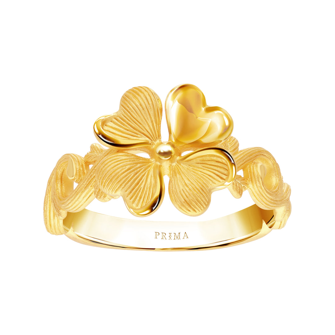 24K Pure Gold Ring: Single Lucky Leaf Design – Prima Gold Official