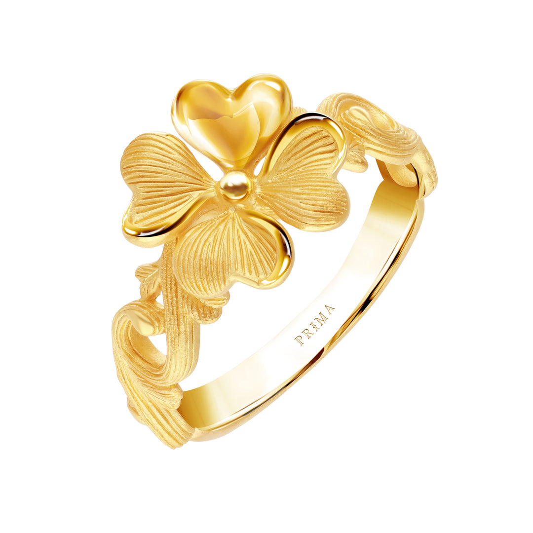 24K Pure Gold Ring: Single Lucky Leaf Design