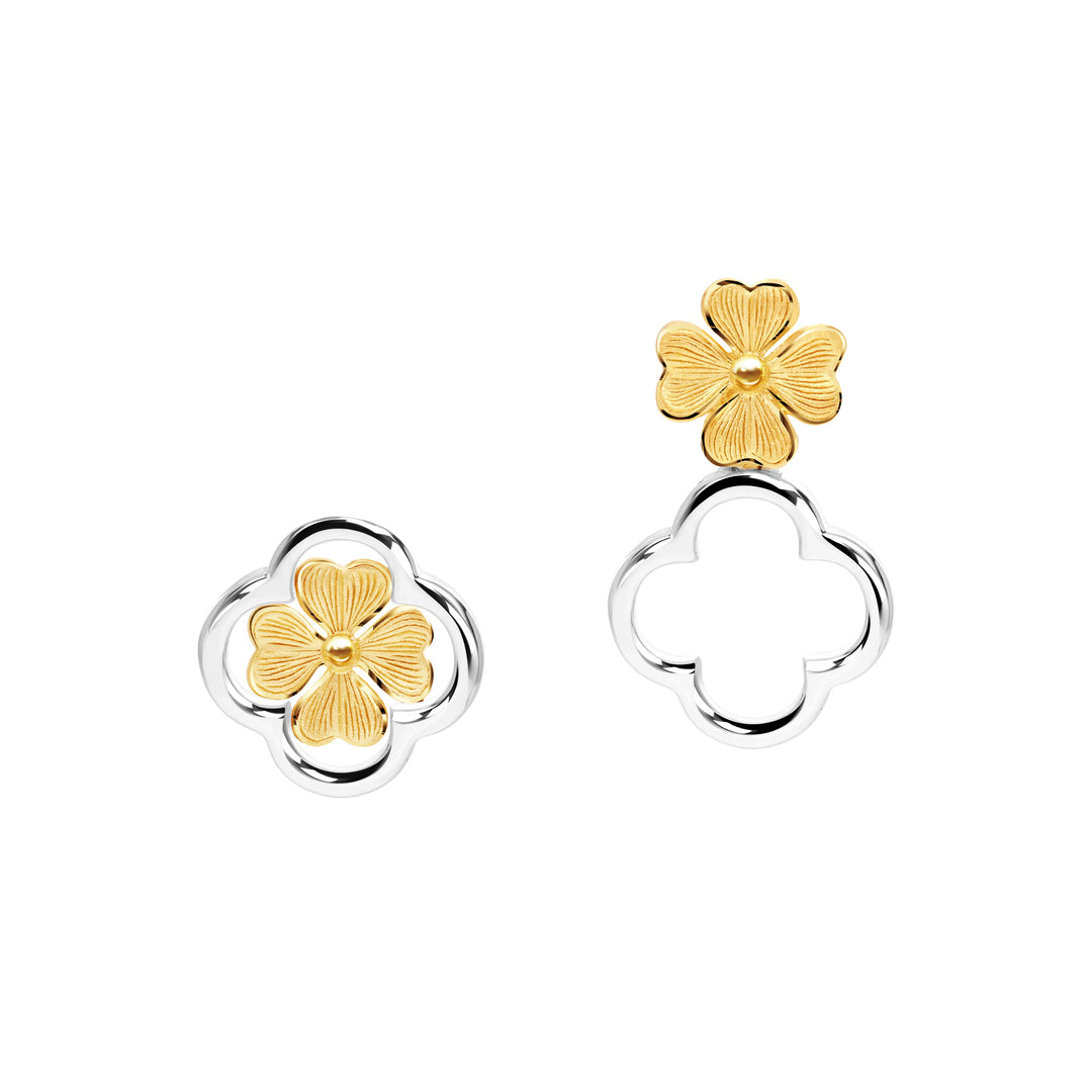 24K Pure Gold Two Tone Earrings: Lucky Leaf Collection