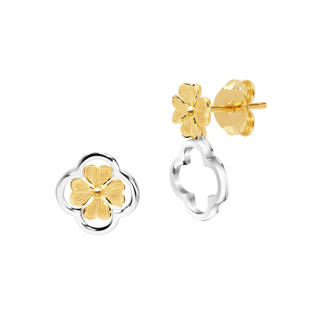 24K Pure Gold Two Tone Earrings: Lucky Leaf Collection