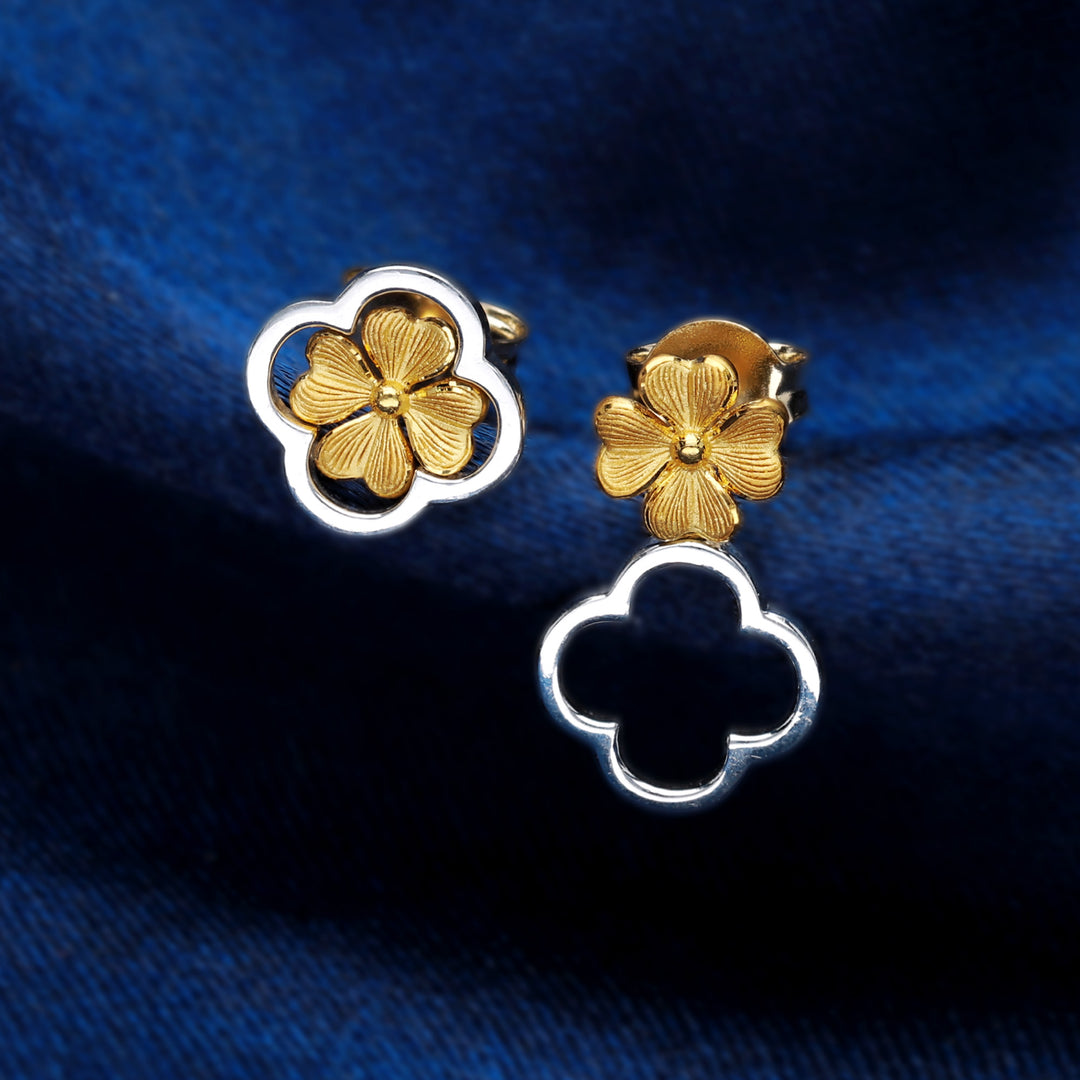 24K Pure Gold Two Tone Earrings: Lucky Leaf Collection