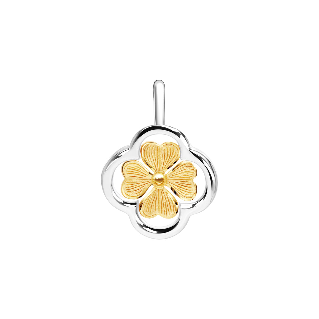 24K Pure Gold Two Tone Pendant: Lucky Leaf Collection