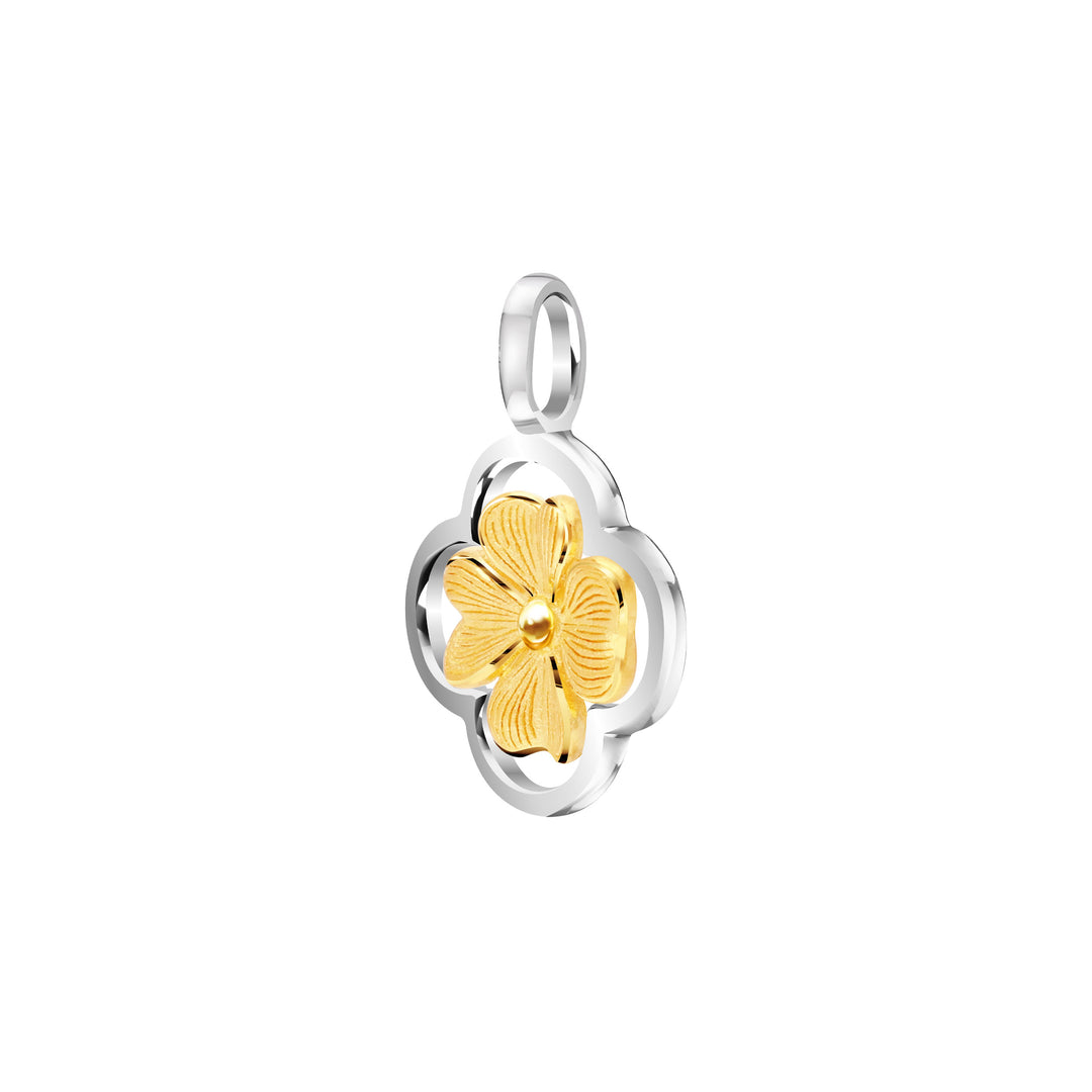 24K Pure Gold Two Tone Pendant: Lucky Leaf Collection