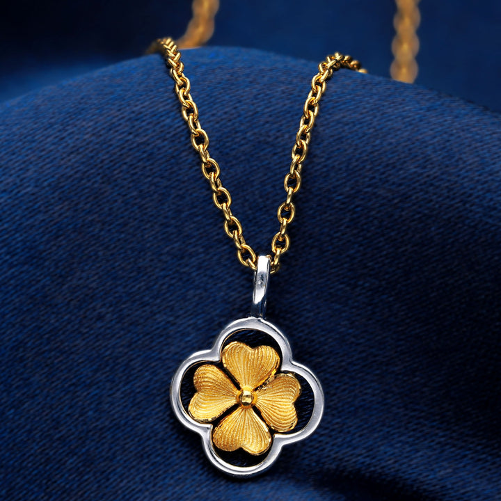24K Pure Gold Two Tone Pendant: Lucky Leaf Collection