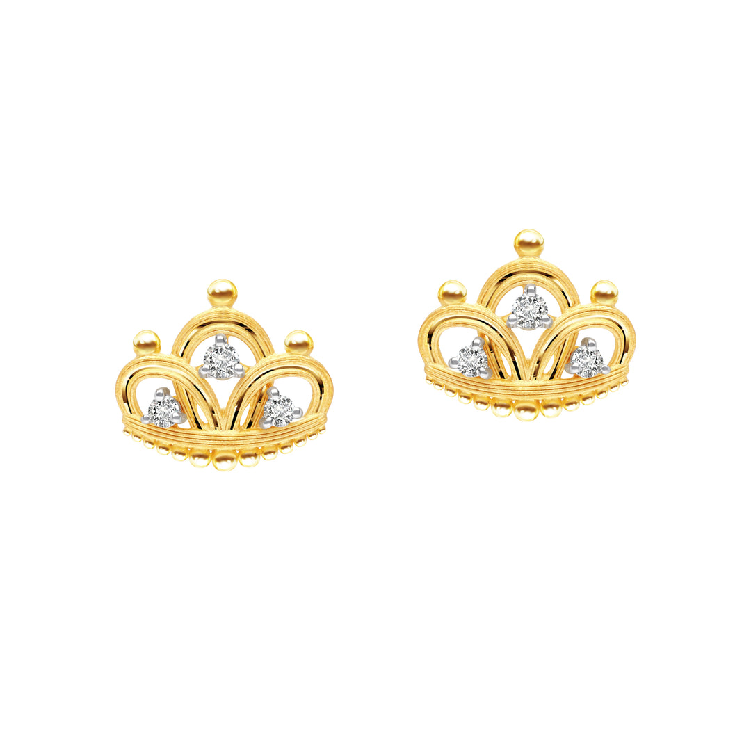 24K Pure Gold with Diamond  Stud Earrings: Petit Tiara Collection