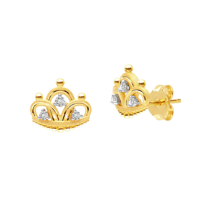 24K Pure Gold with Diamond  Stud Earrings: Petit Tiara Collection