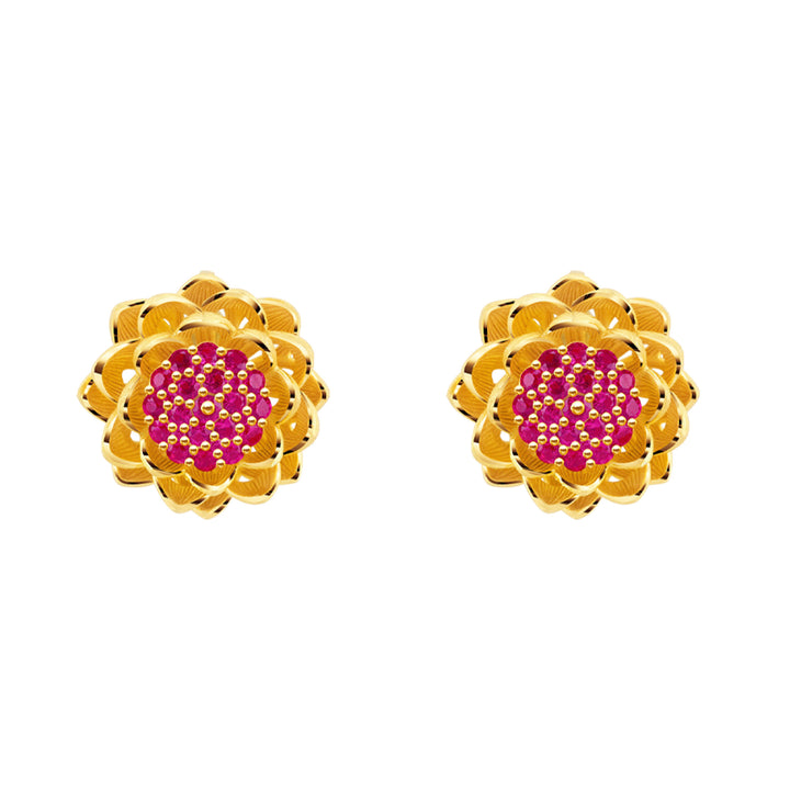 165E0398-24K-Pure-Gold-Gemstone-Lotus-Earrings