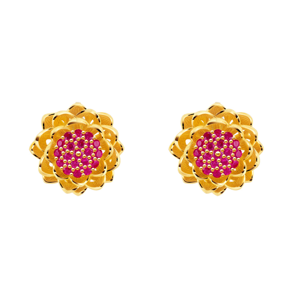 165E0398-24K-Pure-Gold-Gemstone-Lotus-Earrings
