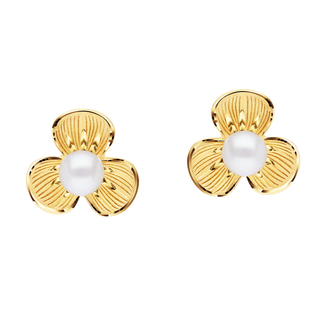 24K Pure Gold  with Pearl Earrings: Dewy Collection