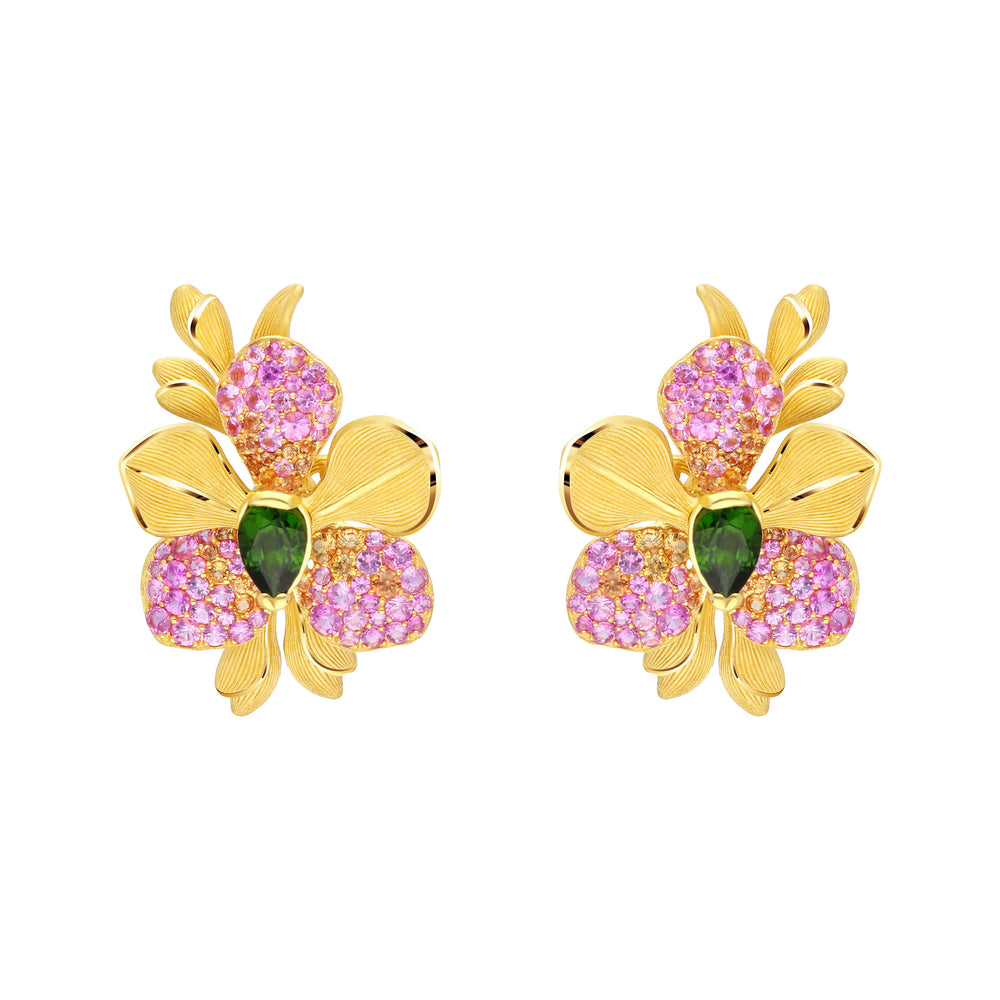 165E0784-24K-Pure-Gold-Gemstone-Vanda-Orchid-Earrings
