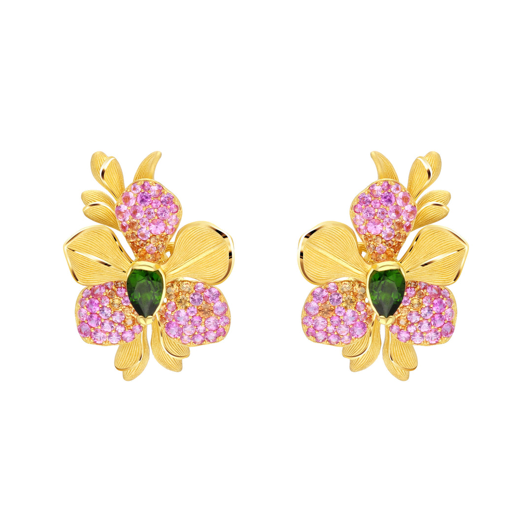 165E0784-24K-Pure-Gold-Gemstone-Vanda-Orchid-Earrings
