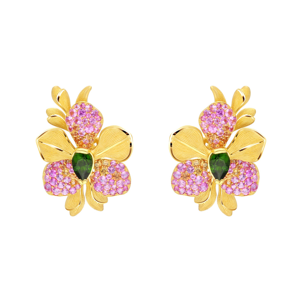 165E0784-24K-Pure-Gold-Gemstone-Vanda-Orchid-Earrings